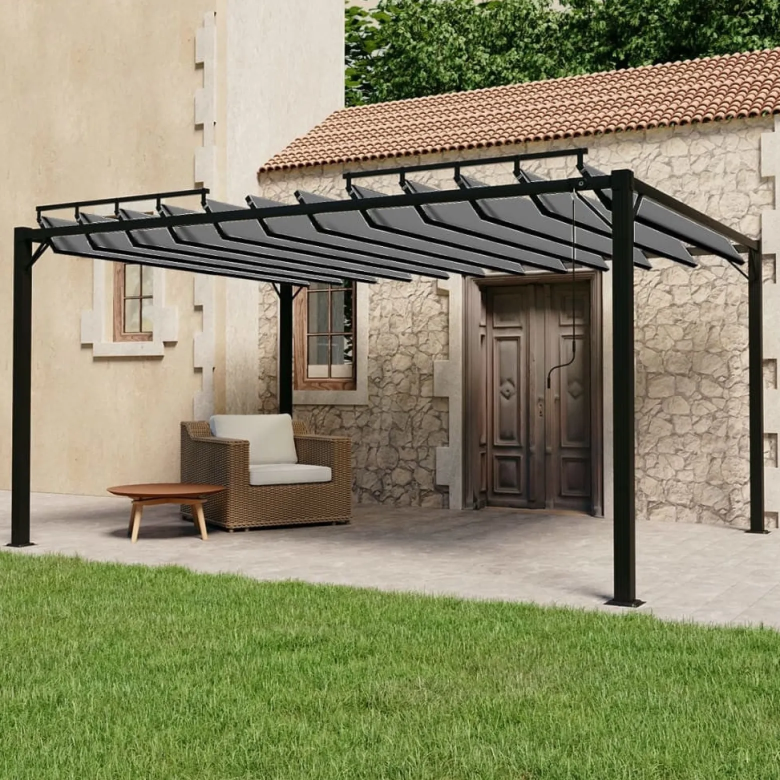 Altana Ogrodowa Ze Zwijanym Dachem Pergola Ogrodowa Antracytowa 3x4 m