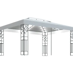 Altana z podwójnym dachem i sznurem lampek LED, 3x4 m, biała