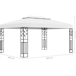 Altana z podwójnym dachem i sznurem lampek LED, 3x4 m, biała