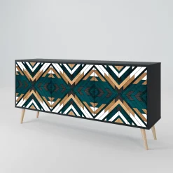 ARTISTIC GEOMETRY Komoda 3 drzwi Czarna-Bukowa skośna