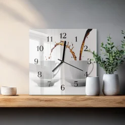 Artystyczny zegar 30x30 Filiżanki kawy cichy mechanizm salon