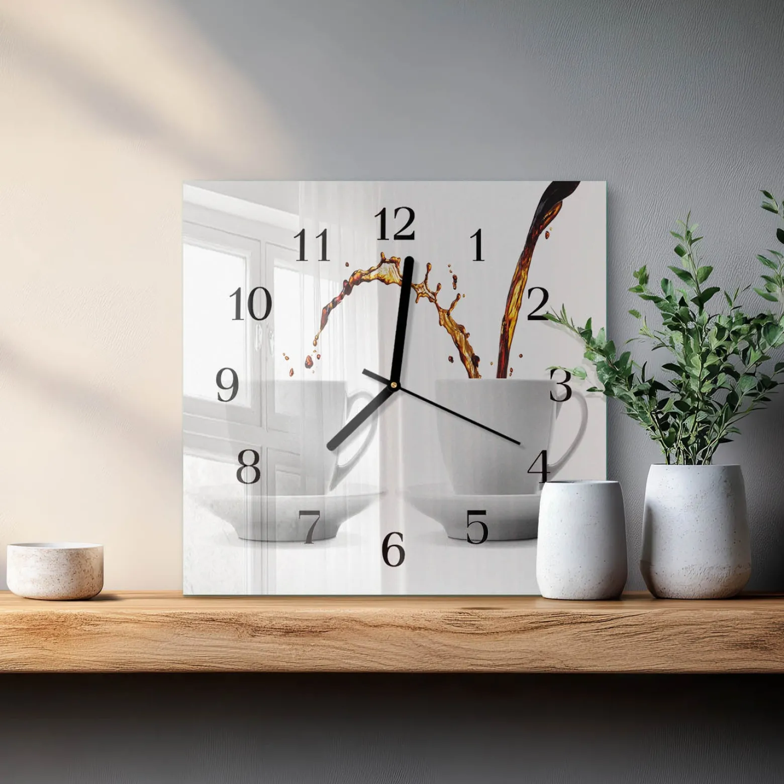 Artystyczny zegar 30x30 Filiżanki kawy cichy mechanizm salon
