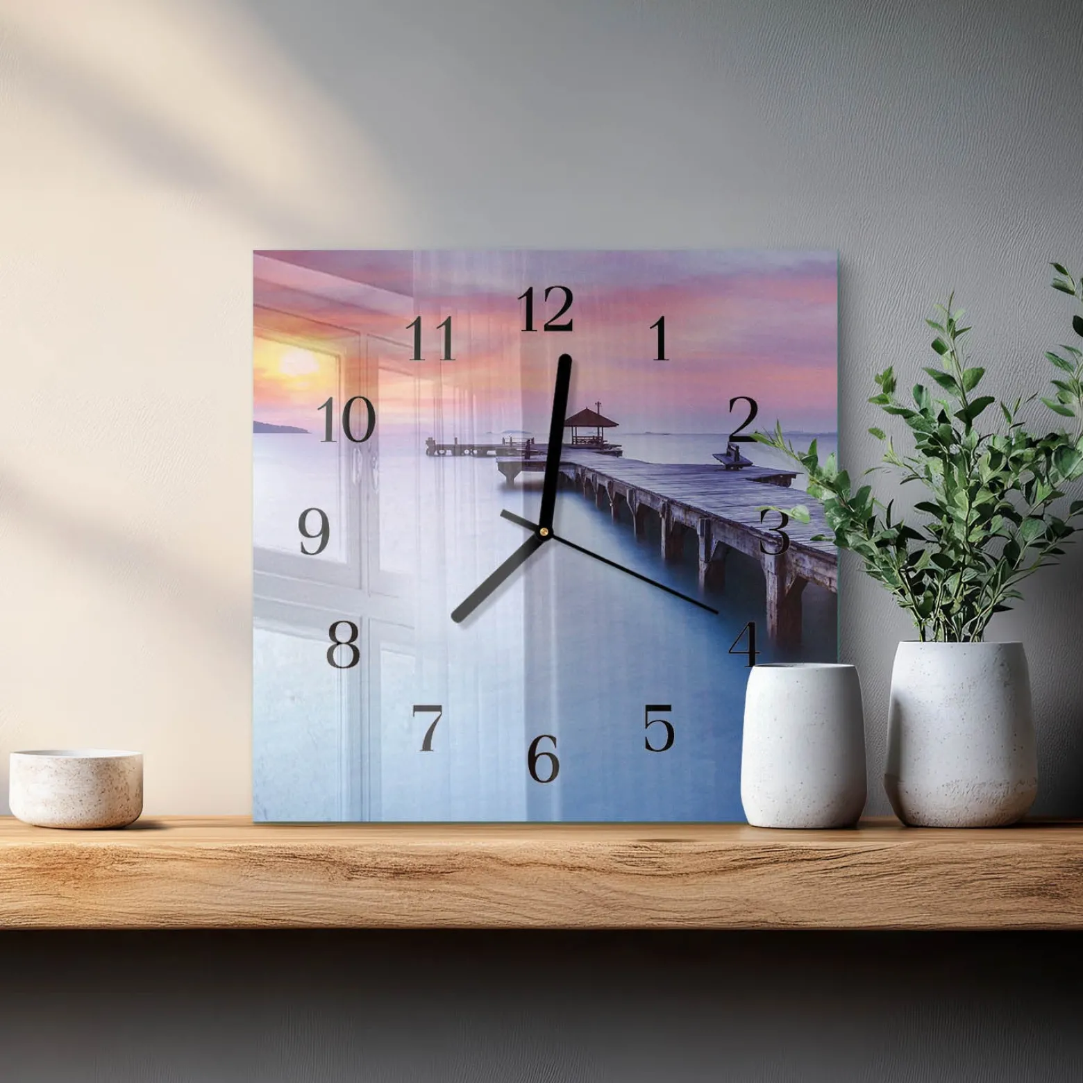 Artystyczny zegar 30x30 Most Drewniany dekoracyjny na ścianę