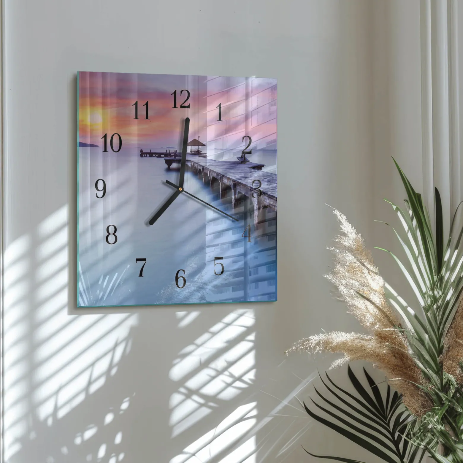 Artystyczny zegar 30x30 Most Drewniany dekoracyjny na ścianę