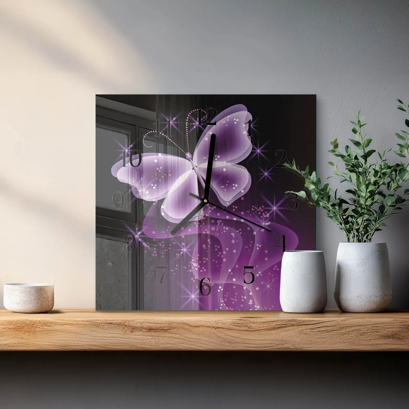 Artystyczny zegar 30x30 Motyl zegar ścienny