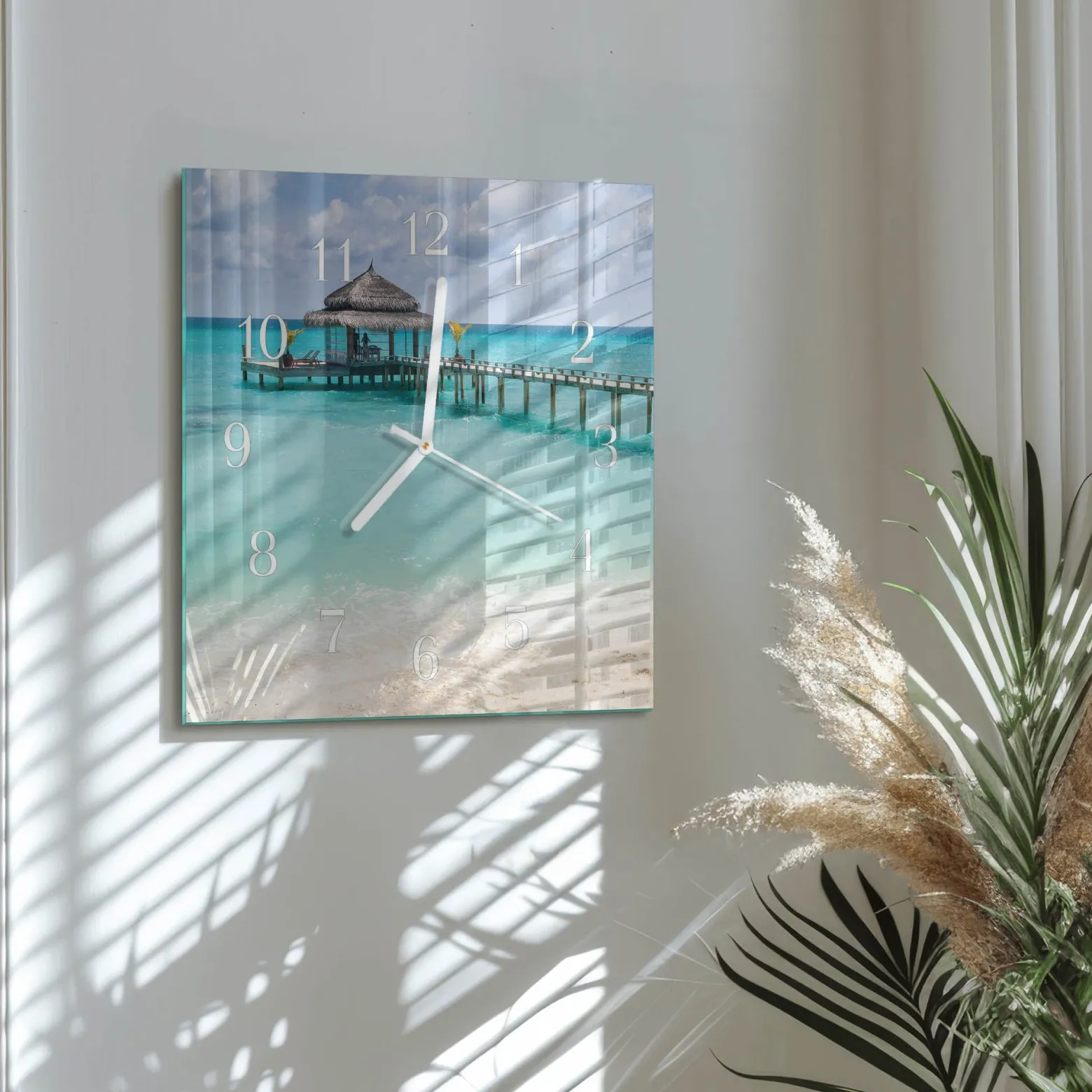 Artystyczny zegar 30x30 Plaża dekoracyjny na ścianę