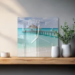 Artystyczny zegar 30x30 Plaża dekoracyjny na ścianę