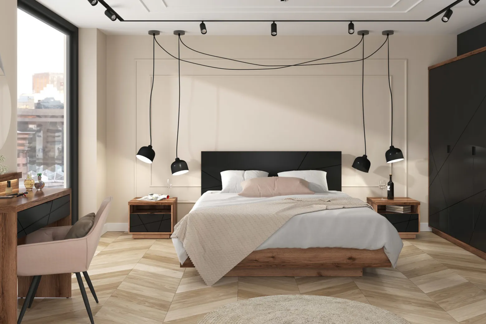 Ława Forn 90x60 z szufladą dąb delano ciemny/czarny mat