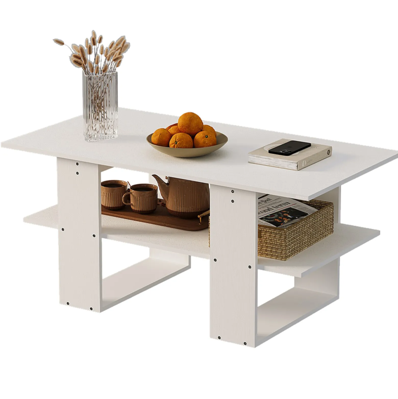 Ława stolik biały kawowy nowoczesny z półką salon pokój loft duży 120 cm