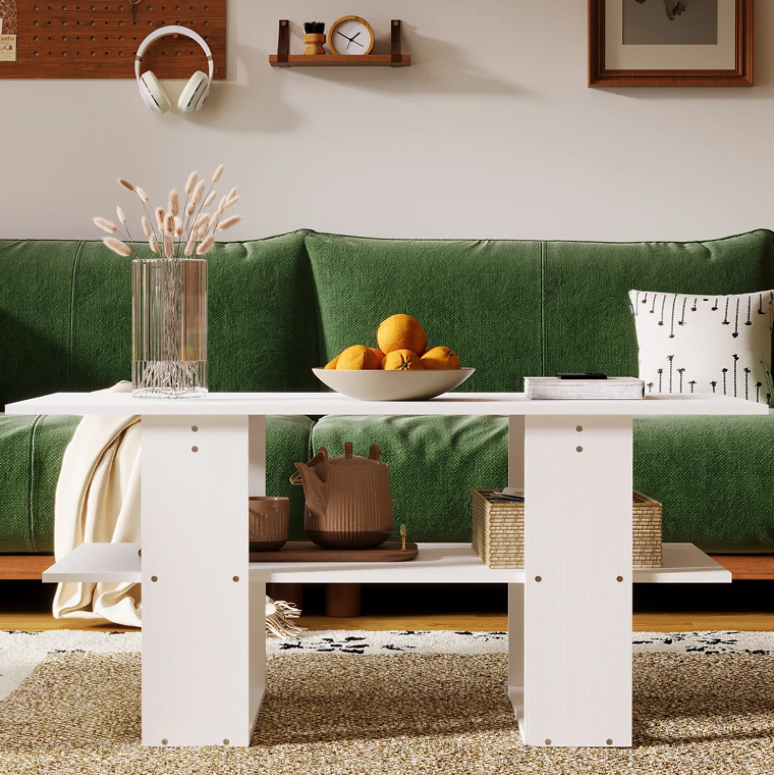 Ława stolik biały kawowy nowoczesny z półką salon pokój loft duży 120 cm
