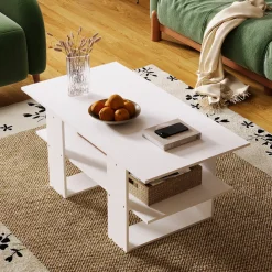 Ława stolik biały kawowy nowoczesny z półką salon pokój loft duży 120 cm