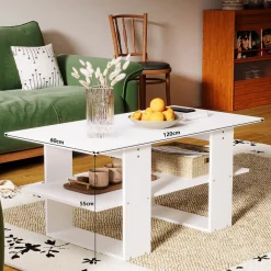 Ława stolik biały kawowy nowoczesny z półką salon pokój loft duży 120 cm