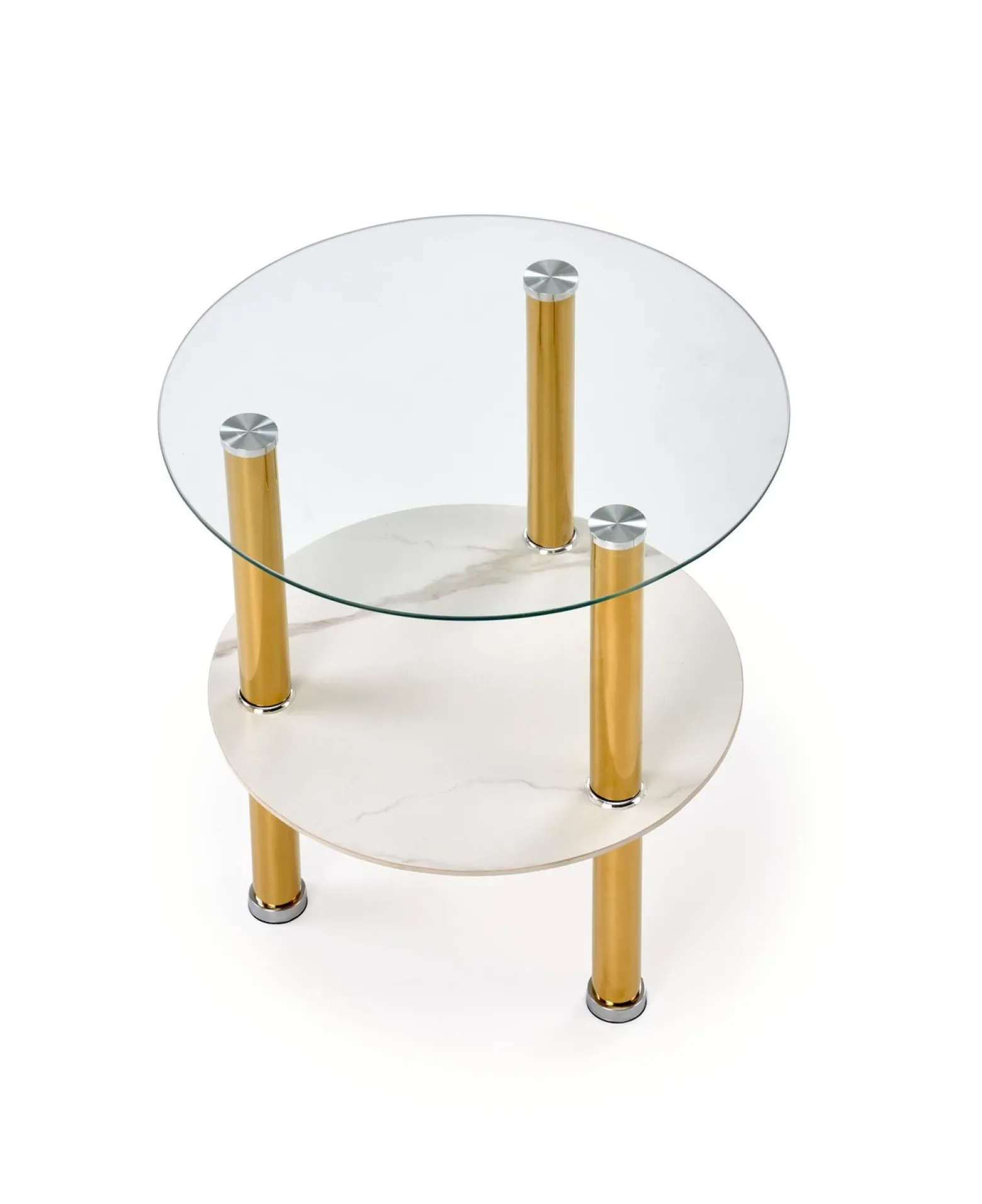 Ława szklana DUCAT 45x45cm biały marmur/transparentna/złota