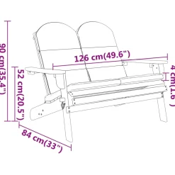 Ławka ogrodowa Adirondack z poduszkami, 126 cm, drewno akacjowe