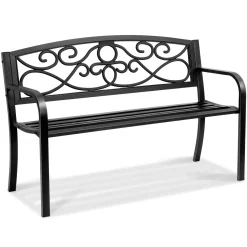 Ławka ogrodowa 127 cm - metalowa 250 kg - z oparciem i podłokietnikami