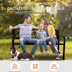 Ławka ogrodowa 127 cm - metalowa 250 kg - z oparciem i podłokietnikami