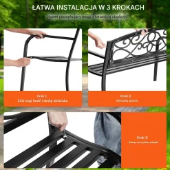 Ławka ogrodowa 127 cm - metalowa 250 kg - z oparciem i podłokietnikami