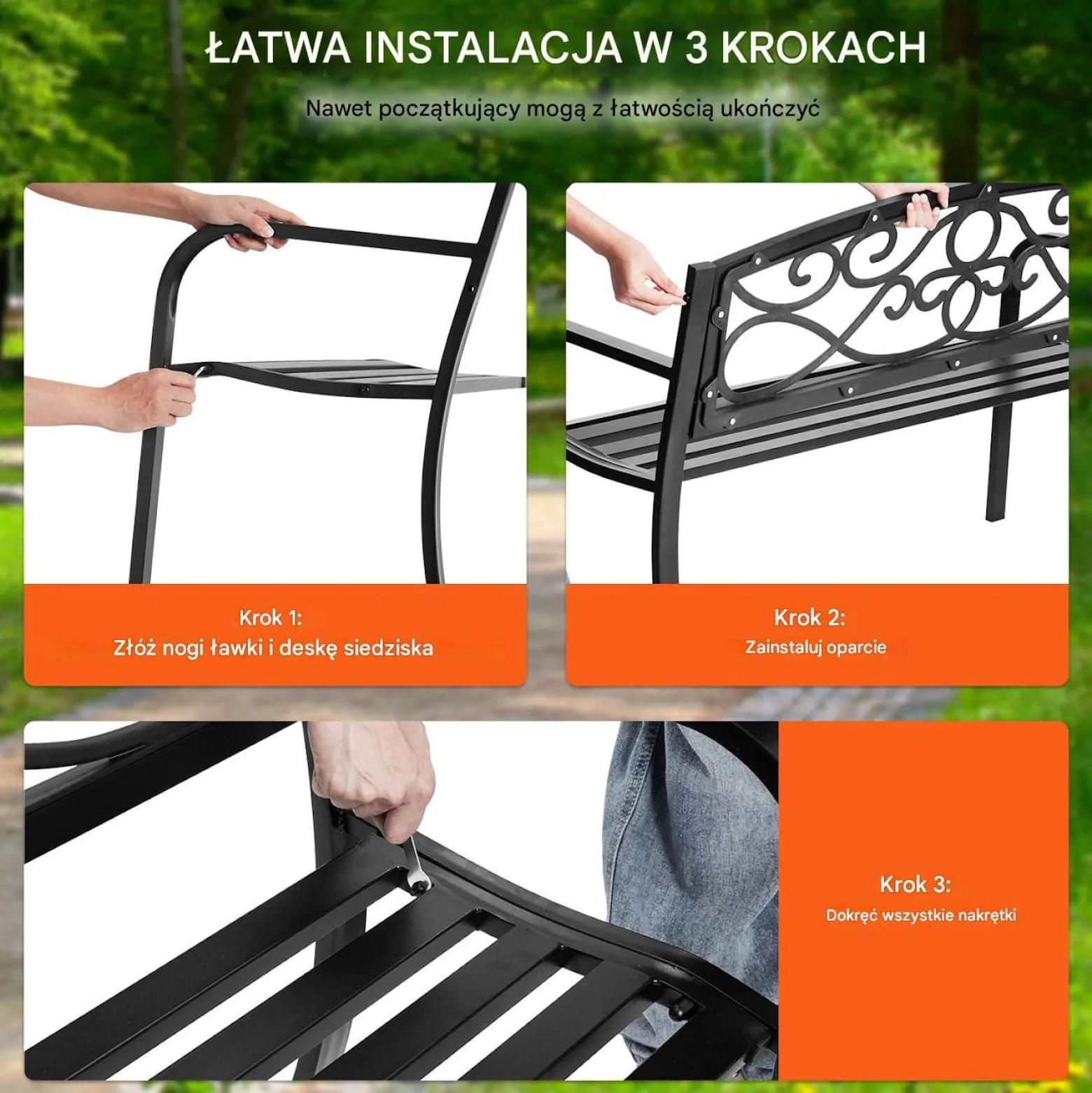 Ławka ogrodowa 127 cm - metalowa 250 kg - z oparciem i podłokietnikami