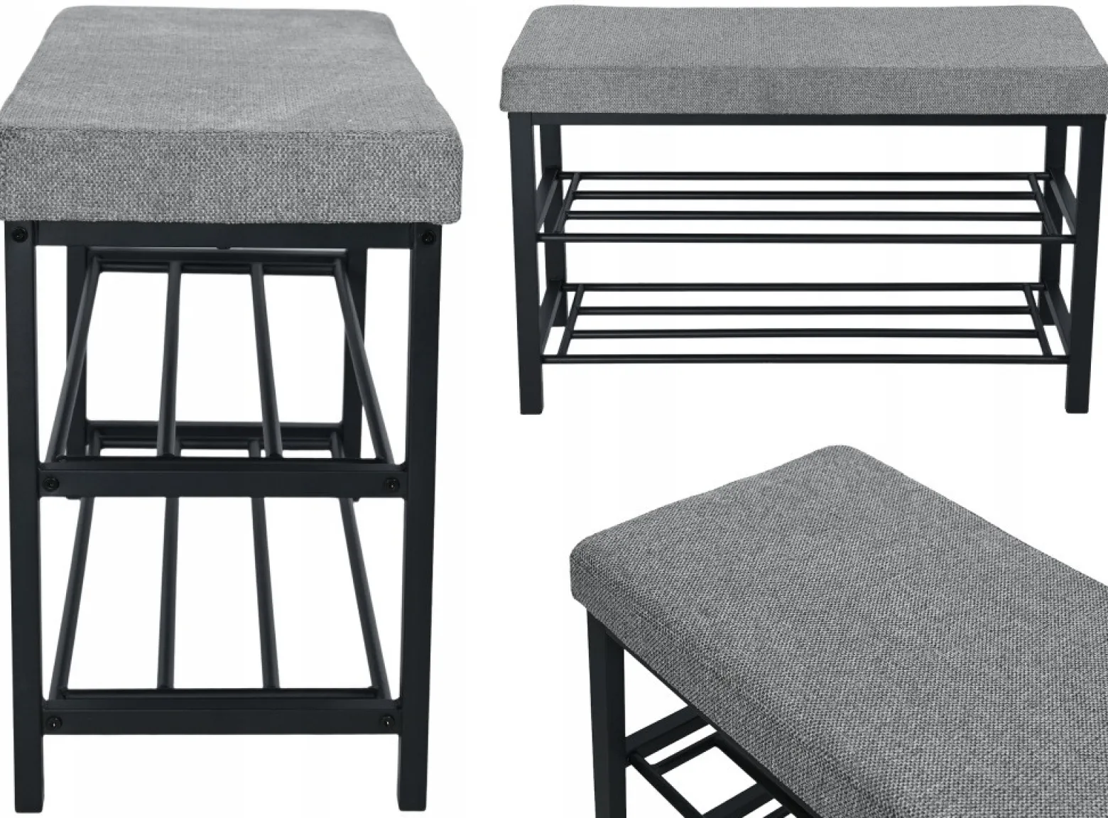 Ławka tapicerowana szafka na buty siedzisko Loft 79 cm plec szary