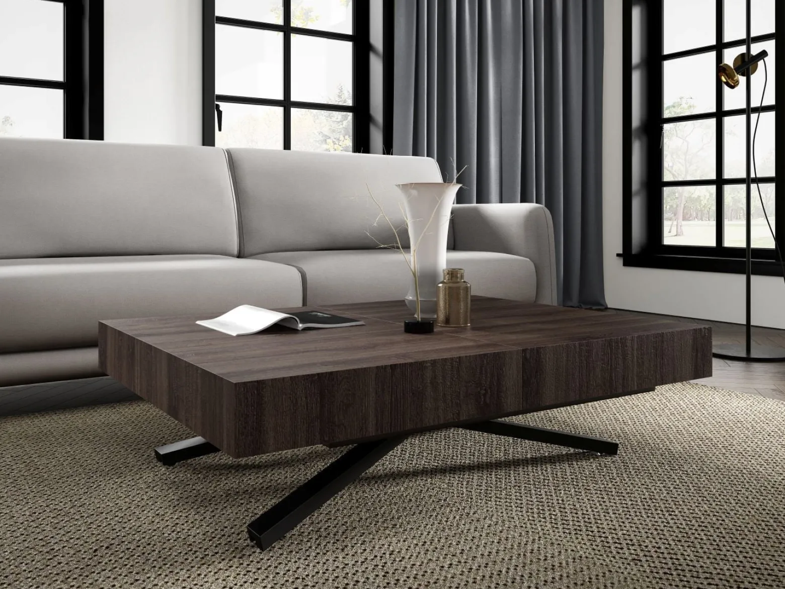 Ławostół Nowoczesny SIENNA, nogi X - Anthracite Sherman Oak