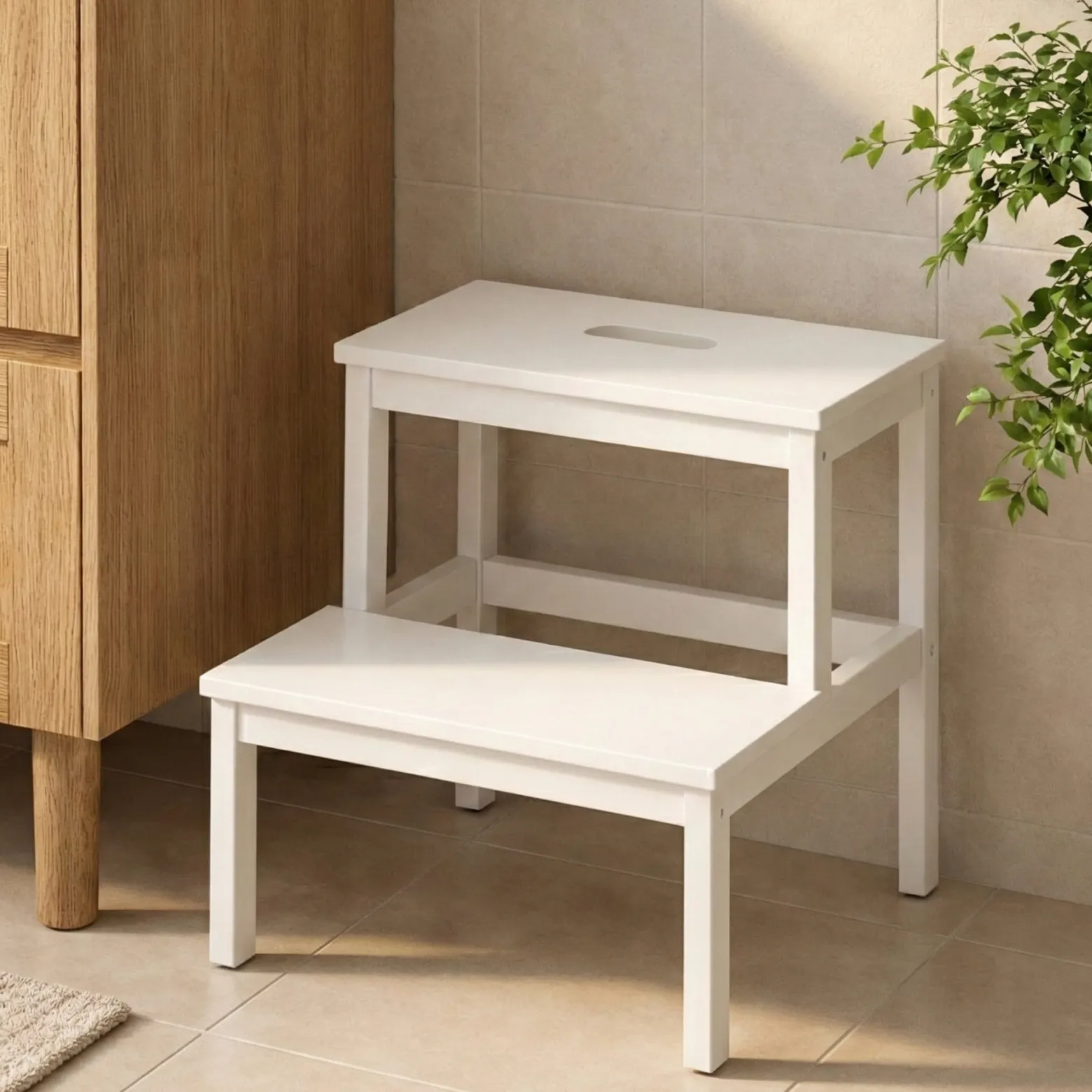 Bambusowy taboret ze schodkiem KROK, wys. 46 cm