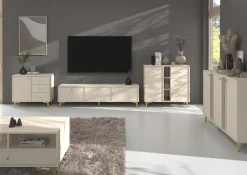 BEŻOWA KOMODA 83 cm AVILA METALOWE ZŁOTE Nogi Uchwyty 2D2S