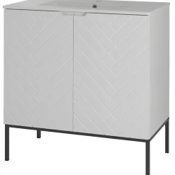 Biała ryflowana szafka z umywalką 80 cm ASPEN-08-BM czarny stelaż