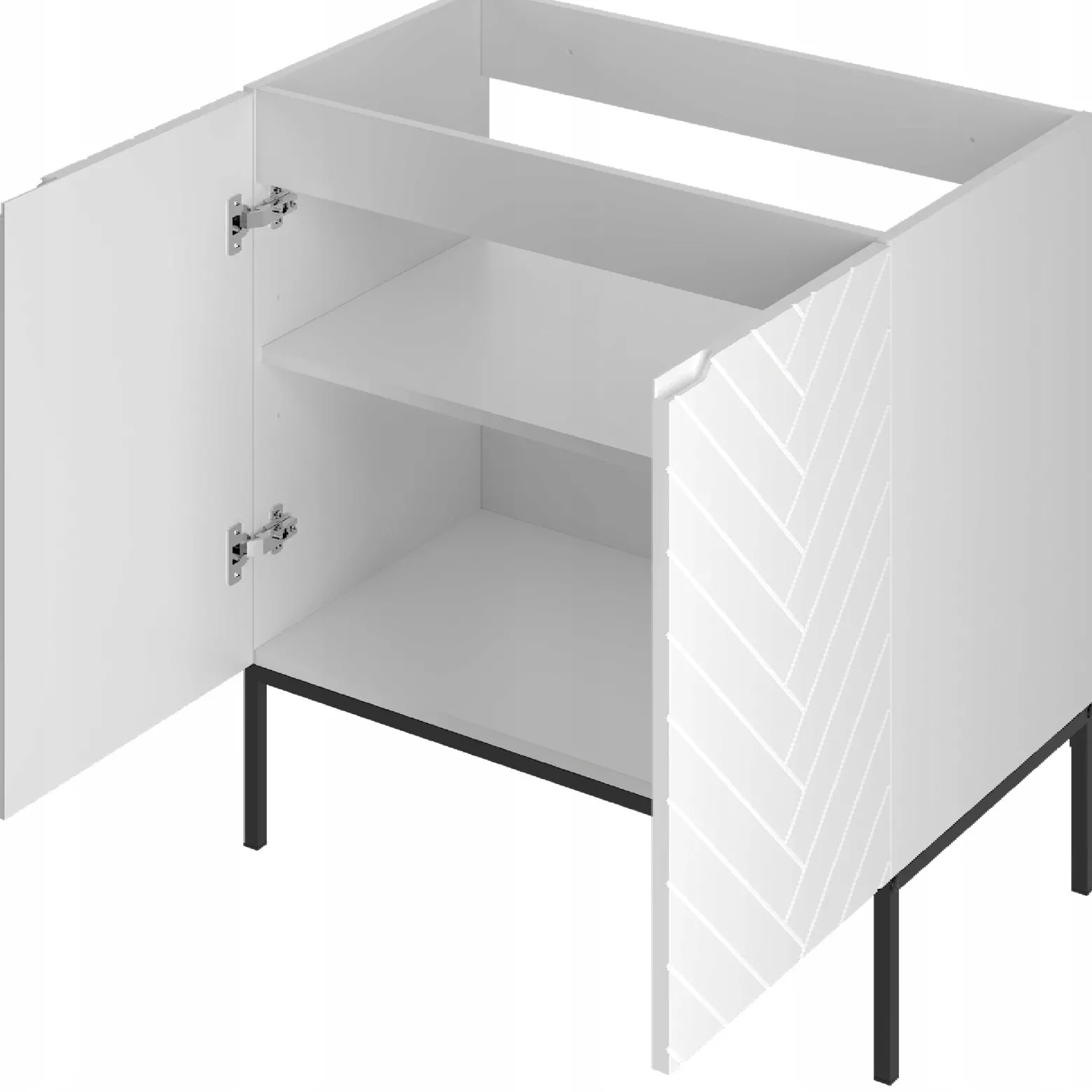Biała ryflowana szafka z umywalką 80 cm ASPEN-08-BM czarny stelaż