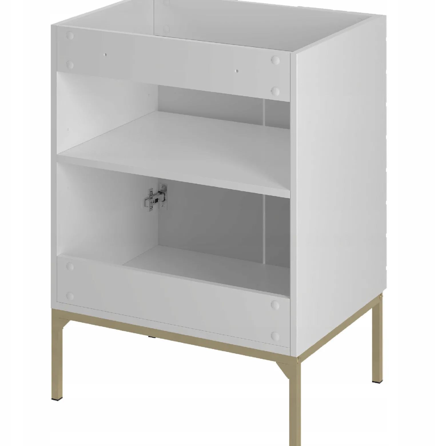 Biała ryflowana szafka z umywalką i blatem 60 cm ASPEN-09-BM złoty stelaż