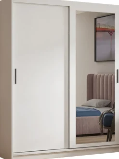 Biała szafa przesuwna z lustrem 120 cm i drążkiem HARON
