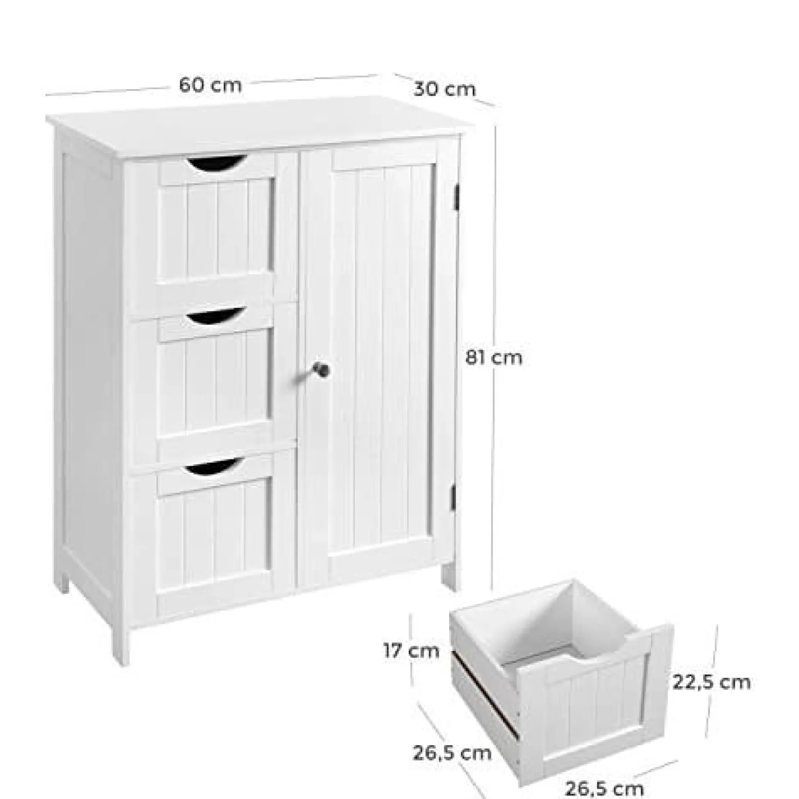 Biała szafka łazienkowa z 3 szufladami i regulowaną półką 60x30x81 cm