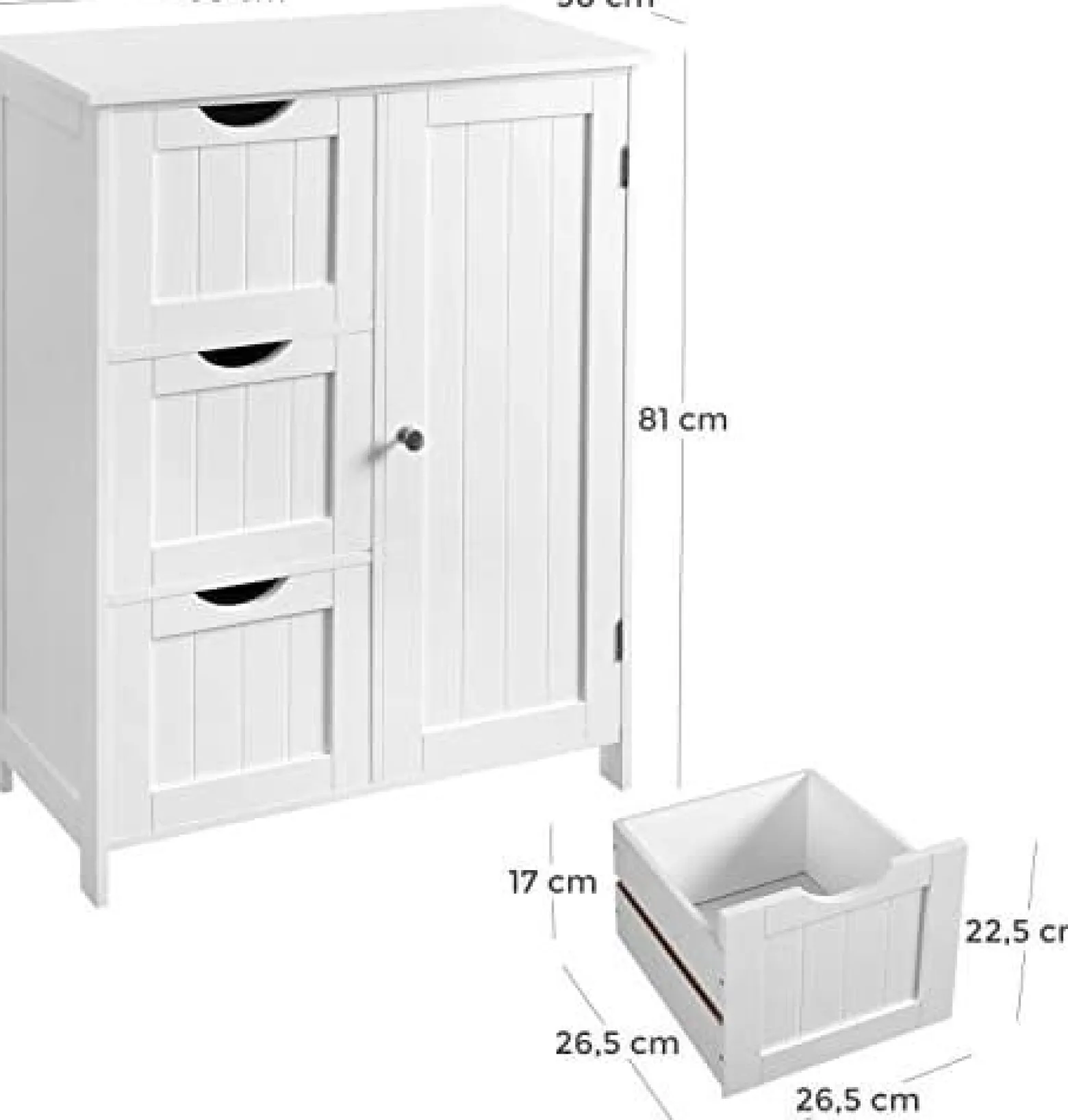Biała szafka łazienkowa z 3 szufladami i regulowaną półką 60x30x81 cm