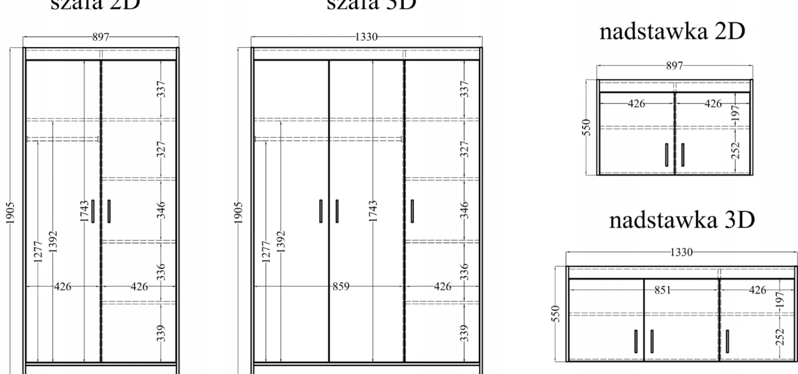 Biała Duża Szafa Garderoba 400cm Nadstawki Modułowa 3 kolory lp