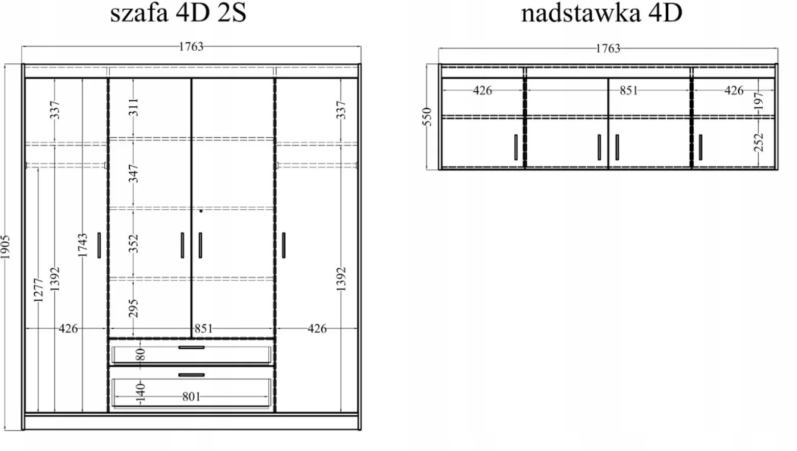 Biała Duża Szafa Garderoba 400cm Nadstawki Modułowa 3 kolory lp