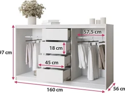Biała komoda przesuwna z szufladami 160 cm VITA