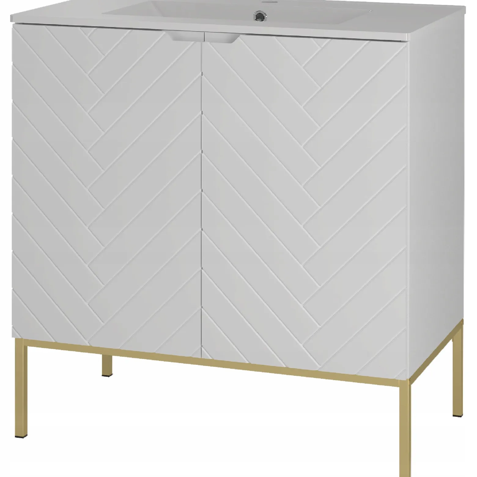 Biała ryflowana szafka z umywalką 80 cm ASPEN-08-BM złoty stelaż
