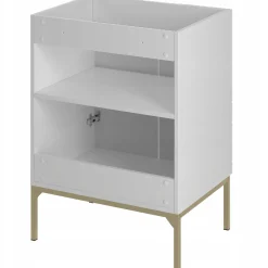 Biała ryflowana szafka z umywalką i blatem 60 cm ASPEN-09-BM złoty stelaż