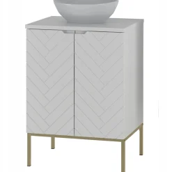 Biała ryflowana szafka z umywalką i blatem 60 cm ASPEN-09-BM złoty stelaż