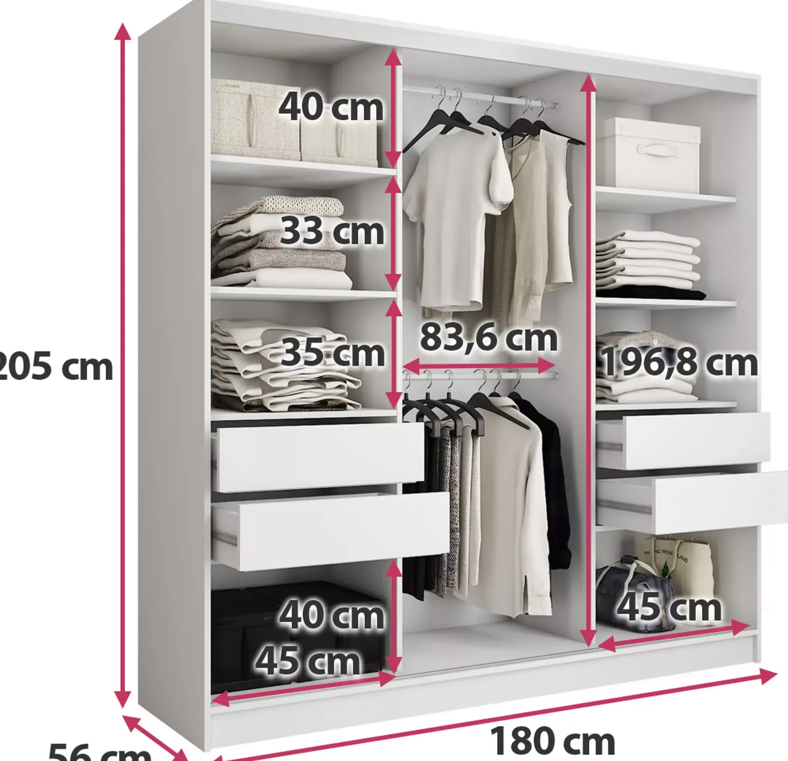 Biała szafa przesuwna 180 cm TOP