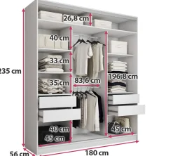 Biała szafa przesuwna z lustrem 180 cm TOP MAX
