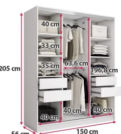 Biała szafa przesuwna z lustrem 150 cm TOP