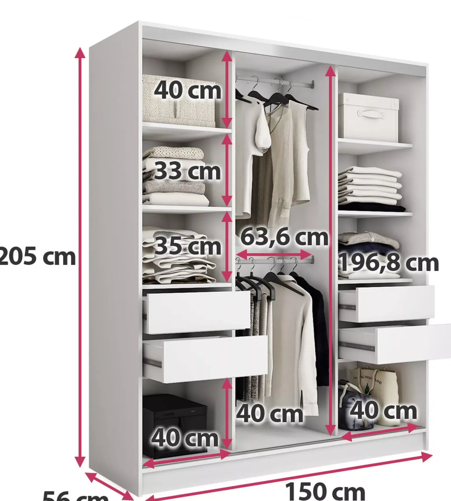Biała szafa przesuwna z lustrem 150 cm TOP