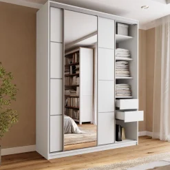 Biała szafa przesuwna z lustrem 180 cm TOP MAX