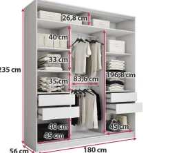 Biała szafa przesuwna z lustrem 180 cm TOP MAX