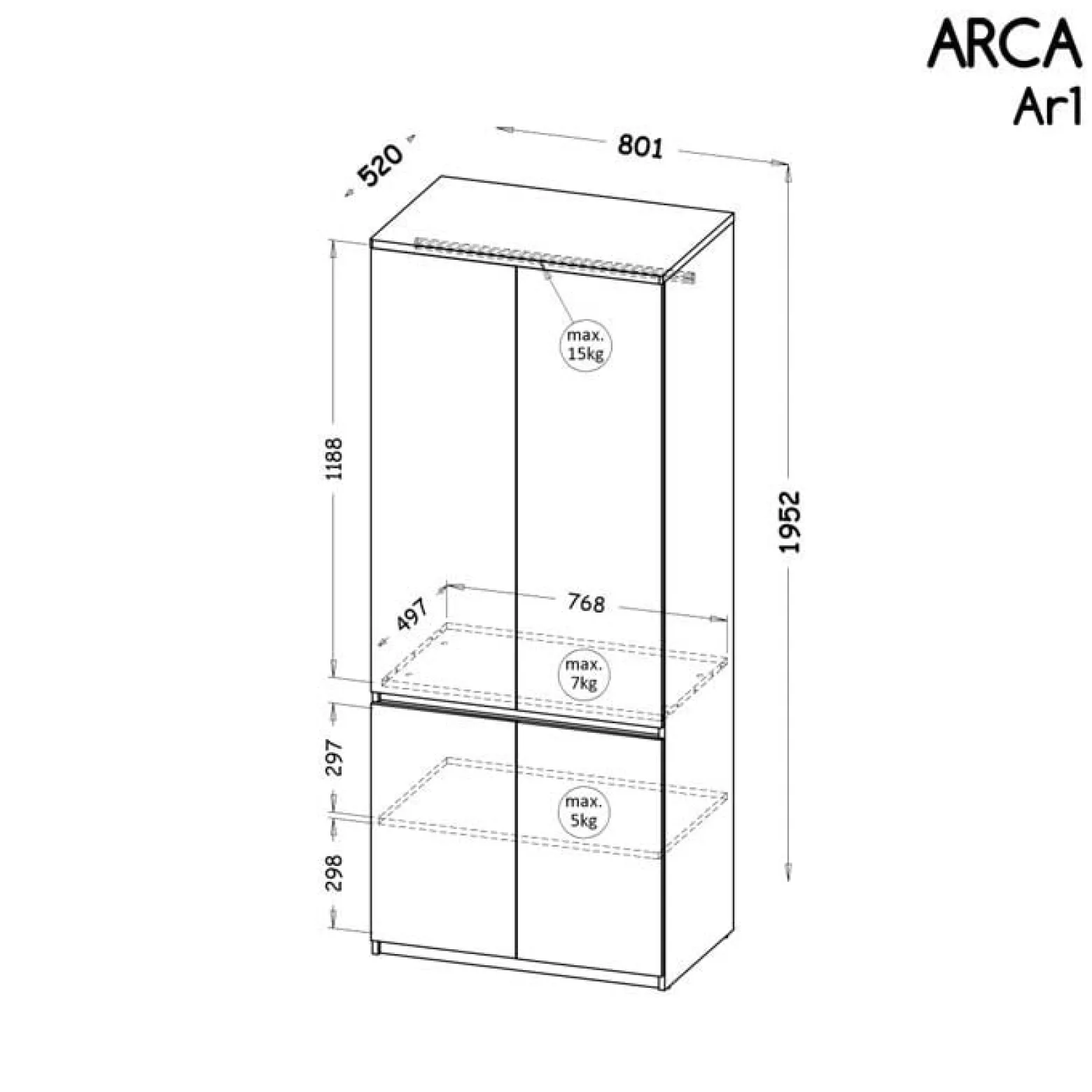 Biała szafa uchylna ubraniowa ARCA 80 cm AR1