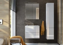 Biała Szafka Łazienkowa Wisząca pod Blat 60 cm Front Połysk Szuflady