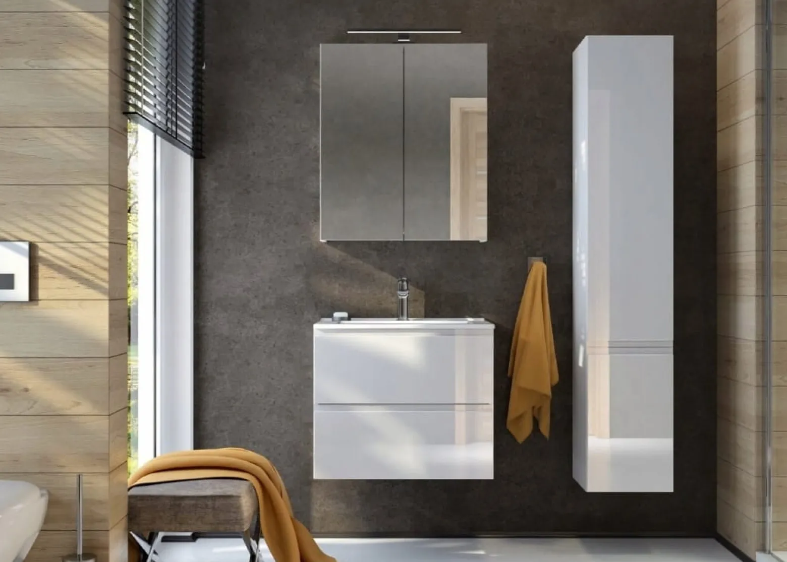 Biała Szafka Łazienkowa Wisząca pod Blat 60 cm Front Połysk Szuflady