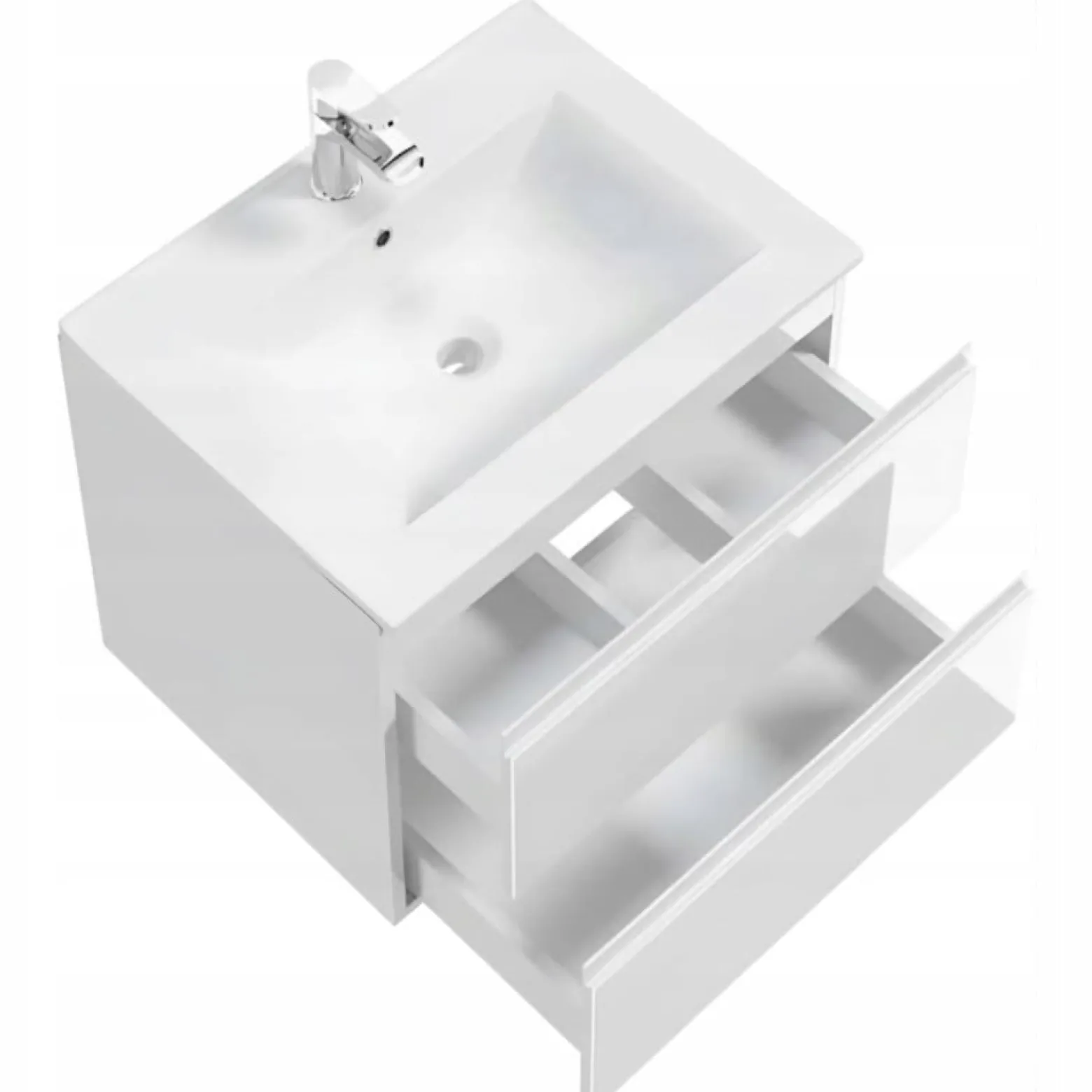 Biała Szafka Łazienkowa Wisząca pod Blat 60 cm Front Połysk Szuflady