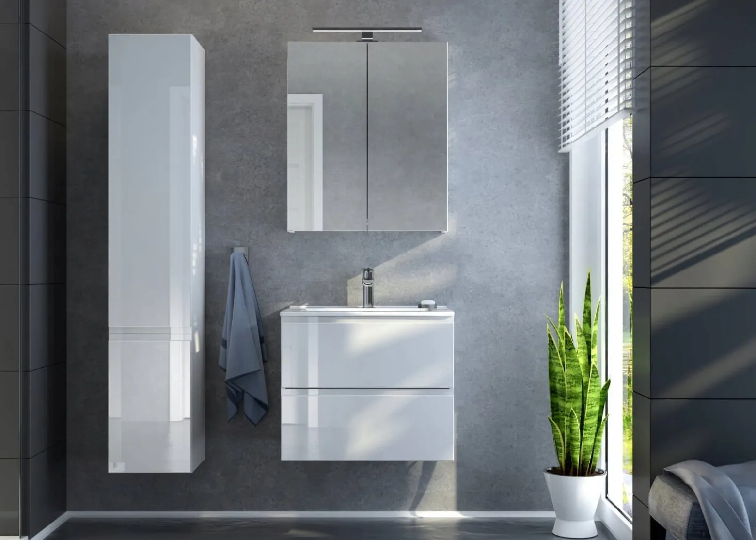 Biała Szafka Łazienkowa Wisząca pod Blat 60 cm Front Połysk Szuflady