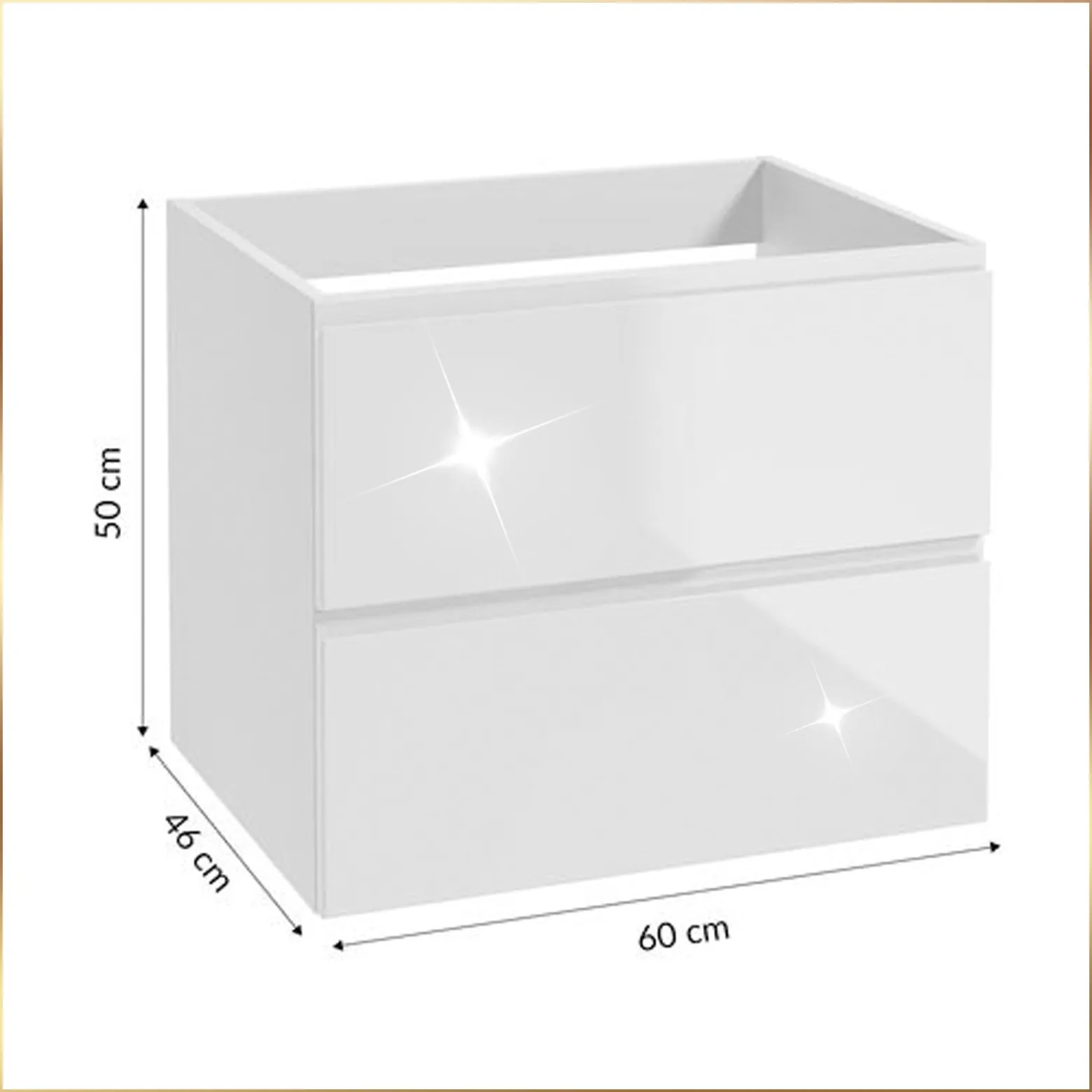 Biała Szafka Łazienkowa Wisząca pod Blat 60 cm Front Połysk Szuflady